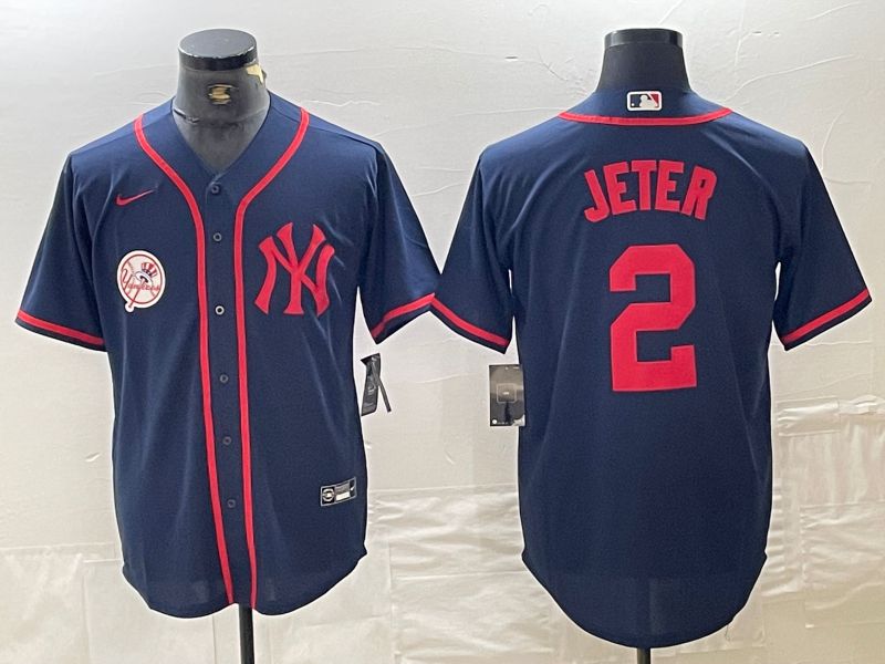 Men New York Yankees 2 Jeter Blue Third generation joint name Nike 2024 MLB Jersey style 3